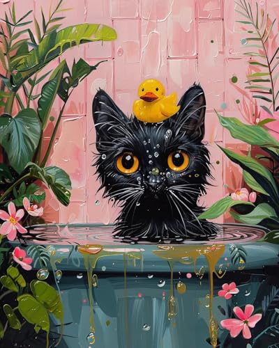 Paint by Numbers Kit for Adults Beginner, Black Cat Adult Paint by Number Kits on Canvas, DIY Easy Acrylic Watercolor Oil Paint by Number for Adults Teens Cute Animal for Home Decor Gift 16x20 Inch - color: DG-OP-BlackCat-4050