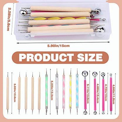 LOKUNN 14 PCS Dotting Tools Ball Styluses Dotting Tools for Painting | Embossing Tools, Ball End Dot Art Tools, Dot Painting Tools, Pottery Clay Modeling Embossing Nail Art Mandala Tools - size: 14 PCS PINK