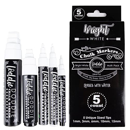 Loddie Doddie Chalk Markers, 1-15mm Tips, Windows & Glass, White, 5 Pack - size: 5 Count (Pack of 1)