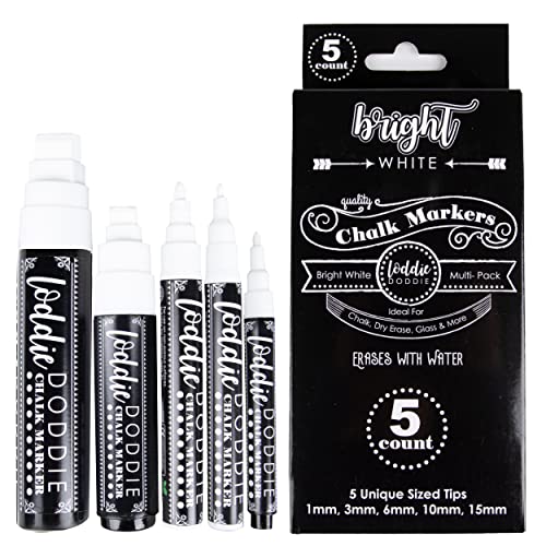 Loddie Doddie Chalk Markers, 1-15mm Tips, Windows & Glass, White, 5 Pack - size: 5 Count (Pack of 1)
