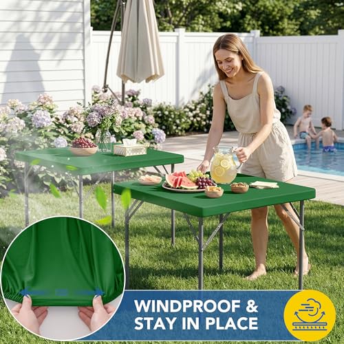Card Table Covers Square Fitted Elastic Table Cloth-2 Pack Green 36x36 Inch | Spandex Stretch Windproof Washable Folding Card Tablecloths-Christmas Outdoor Camping Dining Patio Kitchen Banquet Party - color: Green, size: 36'' x 36'' | 2 Pack