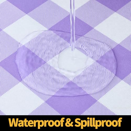 Smiry 4 Foot Picnic Table Cloth, Flannel Backed Fitted Vinyl tablecloths | Waterproof Elastic Rectangle Tablecloth ,Buffalo Plaid Table Covers for Dining, Camping (Purple and White, 24" x 48") - color: Purple and White, size: 48" x 24" (Rectangular)