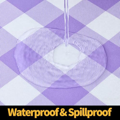 Smiry 4 Foot Picnic Table Cloth, Flannel Backed Fitted Vinyl tablecloths | Waterproof Elastic Rectangle Tablecloth ,Buffalo Plaid Table Covers for Dining, Camping (Purple and White, 24" x 48") - color: Purple and White, size: 48" x 24" (Rectangular)