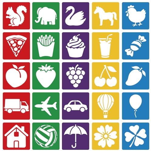 CUTHOLLOW Animals Fruit Plant Stencils, 24PCS 8-Inch Reusable Plastic | 24PCS 8-Inch Animals, Fruit & Plant Shapes, Reusable Washable Plastic, Painting, Crafts, Wall Art & Sidewalk Chalk - style: Animals and Food