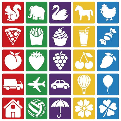 CUTHOLLOW Animals Fruit Plant Stencils, 24PCS 8-Inch Reusable Plastic | 24PCS 8-Inch Animals, Fruit & Plant Shapes, Reusable Washable Plastic, Painting, Crafts, Wall Art & Sidewalk Chalk - style: Animals and Food