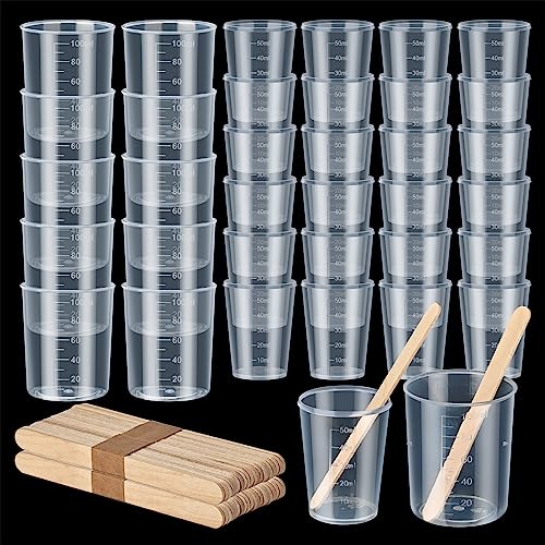 56 PCS Resin Mixing Kit,12PCS 100ML Disposable Measuring Cups,24PCS 50ML Mixing Cups for Resin,20 Wooden Stirring Sticks, Mixing Cups for Epoxy Resin, Paint Mixing, Jewelry Making - size: 100ML Mixing Cups