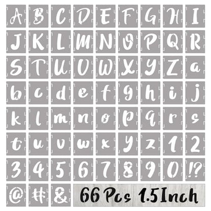 BAMIDELE 1.5 Inch Letter Stencils and Numbers, 66 Pcs Reusable Plastic Alphabet Symbol Interlocking Drawing Template Kit for Painting on Wood, Wall, Chalkboard, Fabric, Door Porch, Signage - size: 1.5 Inch