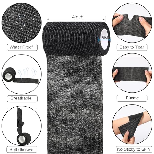 Treela 64 Pack 2" X 5 Yards Self Adhesive Bandage Wrap Black | Cohesive Flexible Wrap for Wrist Ankle Fingers, Breathable Sports Tape, Self Adherent Rolls for Pets Vet, Coban Style - color: Black, size: 4 Inch X 5 Yard