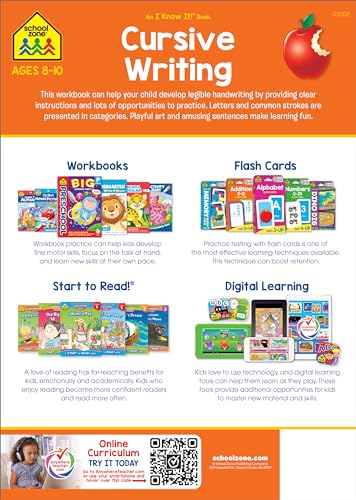 School Zone Cursive Writing Workbook: 32 Pages, 3rd Grade, 4th Grade, Practice Handwriting, Tracing, Letters, Ages 8 to 10 (I Know It! Book Series)