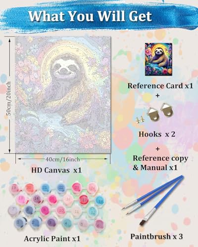 TOCARE Sloth Paint by Numbers Kit for Adults, Sloth Paint by Number Canvas Kit for Kid, Acrylic Adults' Paint-by-Number Kits for Animals Lovers 16x20inch (Without Framed) - color: TC-OPC-348