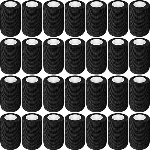 Treela 64 Pack 3" X 5 Yards Self Adhesive Bandage Wrap Black Cohesive Tape | Elastic Breathable for Wrist Ankle Fingers Sports, Veterinary Cohesive for Pets Dogs Horses, Flexible Adherent Rolls - color: Black, size: 3 Inch X 5 Yard