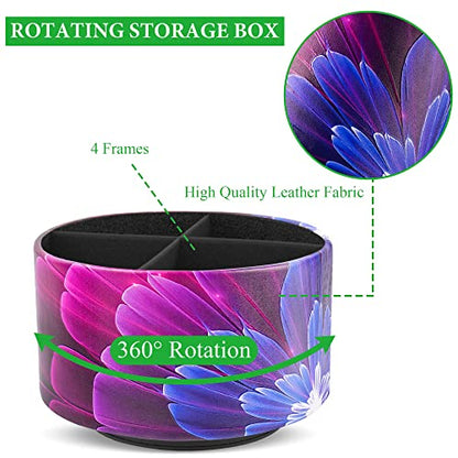 Round Leather Art Supply Organizer,Remote Control Holder,360 Degree Spinning,Multi-Functional Pencil Holder,4 Compartments Desktop Stationary Organizer(1-Blue Fractal Flower) - color: 1-Blue Fractal Flower