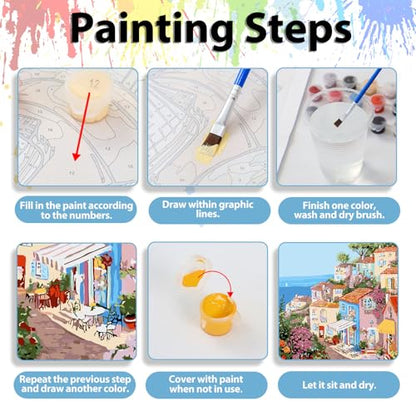 Paint by Numbers Kit for Adults, Adult Paint by Number Kits 16x20 Inch - color: Seaside Town