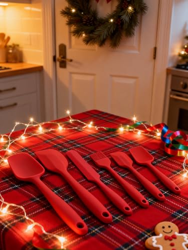 6 Pieces Silicone Spatula Set - Heavy Duty Kitchen Cooking Serving Utensils, Non-Stick Silicone Cooking Utensils Set, Kitchen Utensil Set with Oil Brush, Jar Spatula & Mini Spatulas (Red) - color: Red