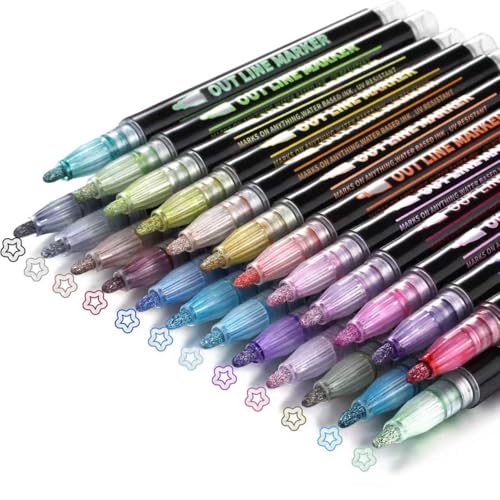 Upanic 24 Colors Outline Markers,Glitter Pens Art Supplies | Shimmer Markers for Card Making, Cute Arts Crafts & Birthday Gifts - color: 24 Colors