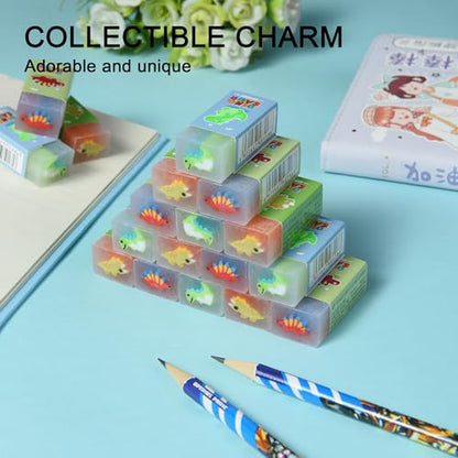 HILAZA 18Pcs Cute Dinosaur Erasers for Kids Bulk, Kawaii Fun Pencil Jelly Erasers for School Classroom Supplies Prize Gifts Party Favors - style: DINOSAUR