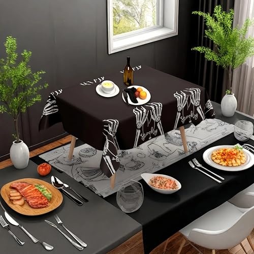 Halloween Skeleton Hand Tablecloth, Black and White, Waterproof Plastic, 54x72 Inch, Spill-Proof Table Cover, Gothic Party Decor, 3 Pack - color: Halloween@human Hand