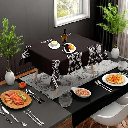 Halloween Skeleton Hand Tablecloth, Black and White, Waterproof Plastic, 54x72 Inch, Spill-Proof Table Cover, Gothic Party Decor, 3 Pack - color: Halloween@human Hand