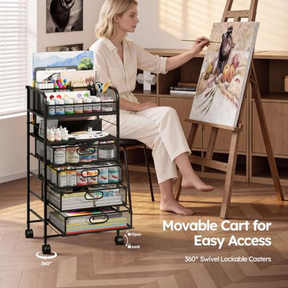 Homsorout Rolling Art Cart with 4 Drawers, Black - color: Black