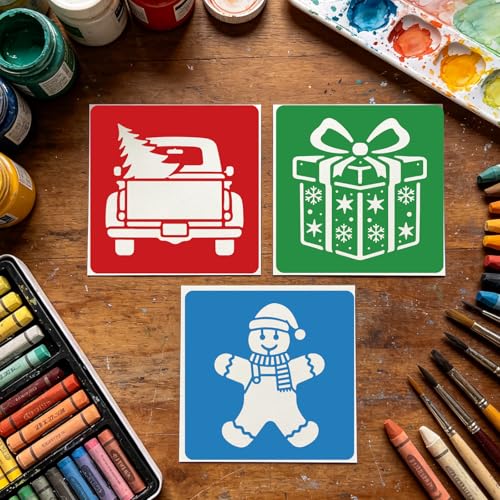 CUTHOLLOW 25PCS Christmas Theme Painting Shape Stencils Sets - 8 Inch Reusable&Washable Drawing Template, Different Primary Themed Sidewalk Chalk Art Stencils Kit for Craft Room Wall Paper - style: Christmas Theme