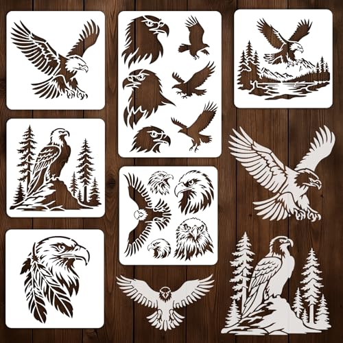 INFUNLY 6Pcs Eagles Painting Stencil for Wall Reusable Wall Stencils Forests Walls Template for Painting 7.87x7.87, 8.27x11.69 Feathers Templates for Crafts Cement Wood Furniture Home Decor - style: 6PCS Eagles