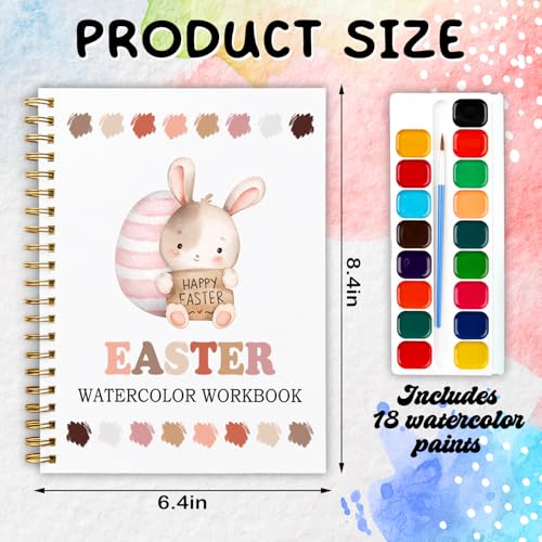 Easter Bunny and Egg Watercolor Workbook, Water Coloring Book, 12 Patterns, Spring Easter Watercolor Kit for Beginners, Relaxing DIY Gift for Adults, Women and Family - color: Pink-Easter
