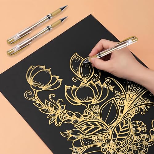 Gold Gel Pens, 1.0mm Gold Gel Ink Pen Set | Opaque Ink, for Writing, Black Paper Drawing, Sketching, Card Making, Art Highlight & Artists Drawing, 3 Pack - color: Gold