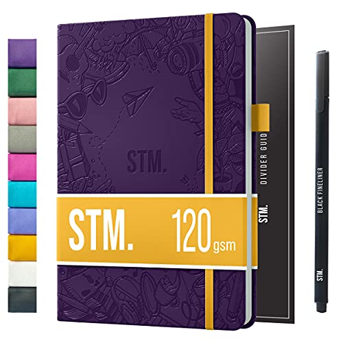 Bullet Dotted Journal Dot Grid Notebook | A5 Daily Journaling Notebooks for Personal Writing, Work, Women | 120gsm Thick Paper, Hard cover, Lay Flat Binding | 5x7 Journals Cuaderno Libretas de apuntes - color: Aubergine, style: Iconic (120gsm)