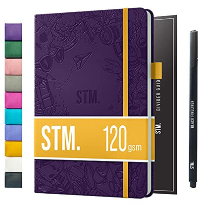 Bullet Dotted Journal Dot Grid Notebook | A5 Daily Journaling Notebooks for Personal Writing, Work, Women | 120gsm Thick Paper, Hard cover, Lay Flat Binding | 5x7 Journals Cuaderno Libretas de apuntes - color: Aubergine, style: Iconic (120gsm)