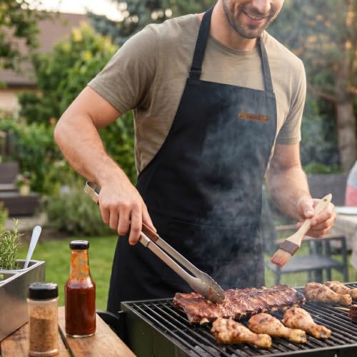 Professional Unisex Chef Apron – Cross-Back, Large Pockets, Water-Resistant Cotton Canvas - color: Black