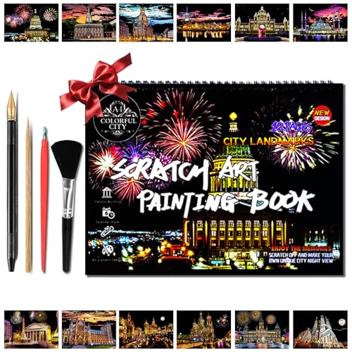Iskueal Scratch Art Book for Adults,Scratch Painting Foil for Adults，Scratch and Sketch City Landmarks Books,Colorful City Series Scratch Art 12 Pas (Utah State Capitol) - color: (Utah State Capitol)