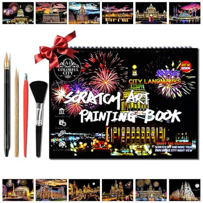 Iskueal Scratch Art Book for Adults,Scratch Painting Foil for Adults，Scratch and Sketch City Landmarks Books,Colorful City Series Scratch Art 12 Pas (Utah State Capitol) - color: (Utah State Capitol)