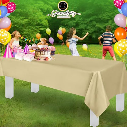 Plastic Table Cloth Disposable 6 Pack 54 x 108 Inch Rectangle Table Cloths - color: Beige, size: 54 inches x 108 inches Rectangle (Pack of 2)