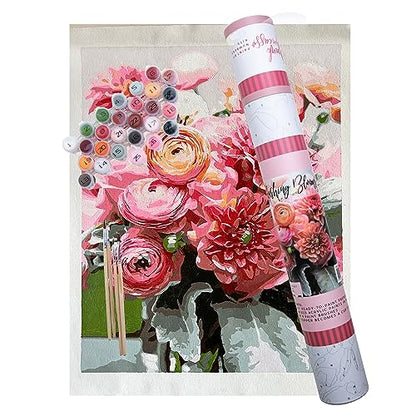 Pink Picasso Paint by Number Kit, for Adults & Teens,16x20, Blushing Blooms | Botanical Floral Collection, Acrylic Paints and Brushes included, Pre-printed high quality canvas, DIY art kit, Gift-ready - color: Blushing Bloom