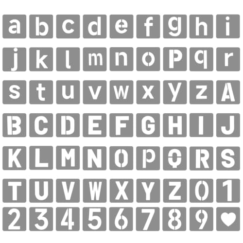 2 Inch Letter Stencils, 63Pcs Reusable Symbol Letter and Number Stencils | Plastic Alphabet Templates Interlocking Kit for Painting on Wood, Wall, Fabric, Rocks, Chalkboard, Sign & DIY Art Project