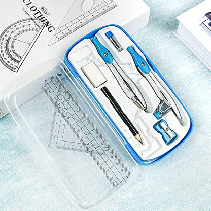 Geometry Set,10 Pcs Protractor and Compass Set, Math and Ruler Set for Students, Class Supplies, and School - Essential Compass Geometry Tools for Precision and Quality (Blue)