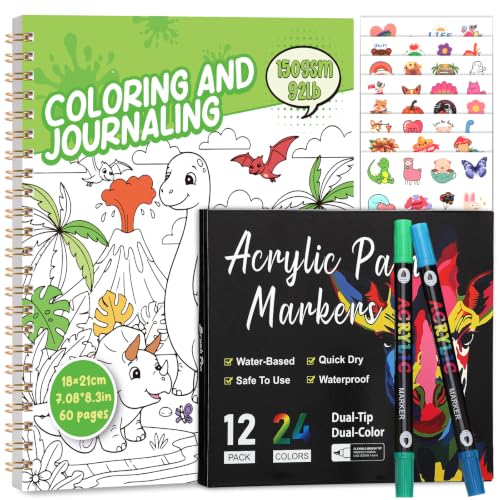150gsm Dinosaur Coloring Book with Markers, 7x8.3in Coloring Kit for Kids - color: Dinosaurs