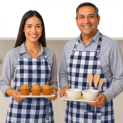 Native Fab Kitchen Apron 2 Pack - 100% Cotton Adjustable, Durable Apron with Pockets, Perfect for Cooking, Baking, Grilling - color: Buffalo, Navy Blue