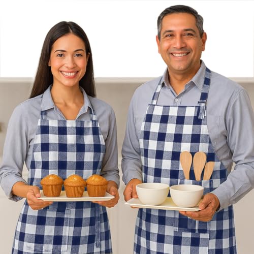 Native Fab Kitchen Apron 2 Pack - 100% Cotton Adjustable, Durable Apron with Pockets, Perfect for Cooking, Baking, Grilling - color: Buffalo, Navy Blue