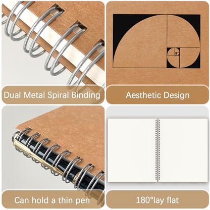 A4 Blank Journal Notebook, 2 Pack Large Spiral Sketchbook for Drawing, 200 Pages 100gsm Thick Unlined Blank Page Journal for Sketching Writing Taking Note and More - Kraft Brown Cover, 8.5" x 11" - color: Blank Page