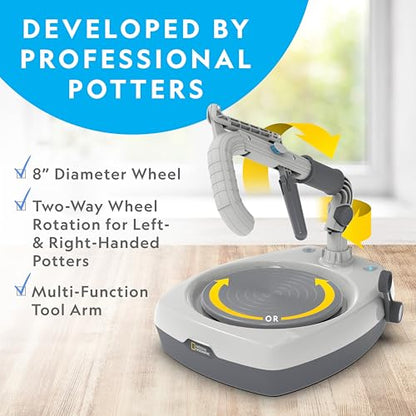NATIONAL GEOGRAPHIC Hobby Pottery Wheel Kit - 8" Variable Speed Pottery Wheel for Adults & Teens with Innovative Arm Tool, 3 Lb Air Dry Clay & Art Supplies, Crafts for Adults, Craft Kits for Teenagers | 8-Inch Variable Speed Wheel, Innovative Arm Tool, 3