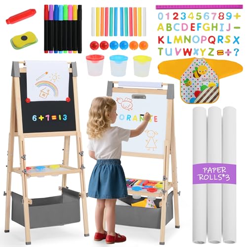 Kinder King Adjustable Wooden Kids Art Easel, Art Supplies, Storage (Grey) - color: Grey