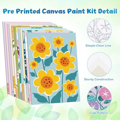 Louise Maelys 5x7 Inch Pre Drawn Canvas to Paint,12 Packs Floral Theme - color: Flower