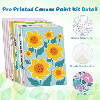 Louise Maelys 5x7 Inch Pre Drawn Canvas to Paint,12 Packs Floral Theme - color: Flower