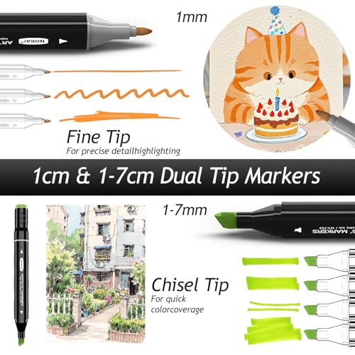 Alcohol Markers, 48 Colors Dual Tip Art Markers for Adult Coloring Books, Drawing, Sketching, Card Making, Very Suitable for Painting Supplies - color: Black, size: 1 Count (Pack of 48)