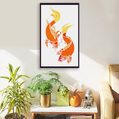 FINGERINSPIRE 4PCS Layered Koi Fish Stencils for Painting 8.3x11.7inch Large Koi Fish Painting Stencils Reusable Drawing Templates Animal Theme Stencil for Wood Fabric - color: Layered Koi Fish