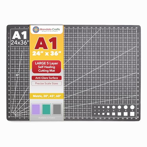 Mandala Crafts Self-Healing Black Gray 24" x 36" A1 Cutting Mat for Sewing - color: Black, size: 24 x 36 Inches Mat
