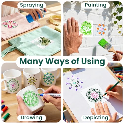 Amrules 65 Pcs Painting Stencils, Mandala Theme, 4 x 4 Inch | Plastic, Drawing Templates Set for Crafts, Reusable DIY Art Stencil, For Wood, Walls, Cards, Fabrics, Rocks, Home Decoration - style: Mandala