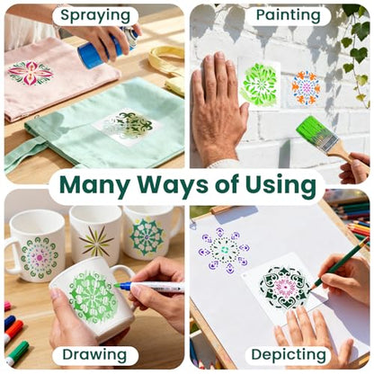 Amrules 65 Pcs Painting Stencils, Mandala Theme, 4 x 4 Inch | Plastic, Drawing Templates Set for Crafts, Reusable DIY Art Stencil, For Wood, Walls, Cards, Fabrics, Rocks, Home Decoration - style: Mandala