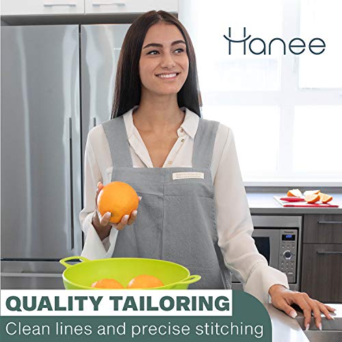 Cotton Aprons for Women and Men | Cross-Back Apron with Pockets - color: Grey